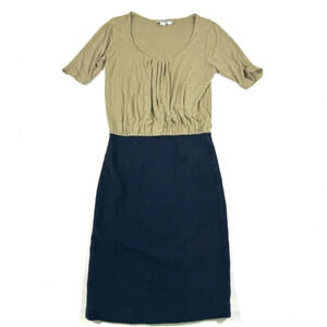 Boden Knee Length Dress Blue Beige Short Sleeve Scoop Neck
